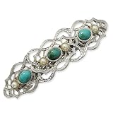 1928 Silver-tone Turquoise Cultura Glass Pearl Barrette