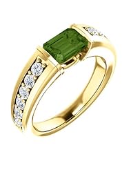 10K Yellow Gold 7.00x5.00mm Emerald Cut Green Tourmaline and Diamond Ring -- LIFETIME WARRANTY