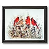 Red Birds Cardinals In Grass Animal Wildlife Home Decor Wall Picture Black Framed Art Print