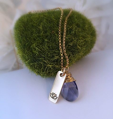 A 14kt Gold filled lotus Bar with Swarovski Pear Shaped Tanzanite Necklace perfect for her