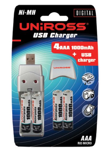 Childrens Toyshop  Computer : Uniross AA/AAA USB Charger + 4 AAA 1000Mah Batteries
