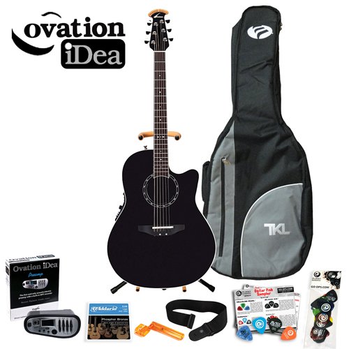 Ovation Standard Balladeer 1861AX AcousticElectric Guitar with Ovation OP-Pro and iDea OPi-1 Preamp - Includes Planet Waves 16 Pick Sampler Pack DAddario EJ16 Fender String Winder Ultra Stand Planet Waves Strap and TKL Gig Bag