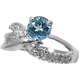 1.1ct Genuine Natural Blue Topaz Gemstone and Diamond 10k White Gold Ring