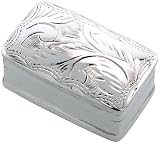 Sterling Silver Pill Box, 1 1/16 x 5/8 (27 mm x 17 mm) Rectangular Shape, Engraved Finish