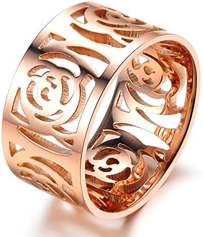 LUNA Stainless Steel 10mm Wide Womens Mens Hollow Rose Gold Plated Wedding Rings 6