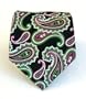 100% Silk Woven Black, Pink and Green Paisley Tie