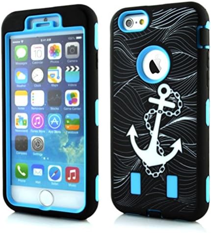 iPhone 6S Plus Case,Quola 3 in 1 Anchor Print Deluxe Printed Hard Soft High Impact Hybrid Armor Defender Case Combo for Apple iPhone 6 Plus 5.5inch + Screen Protector + Stylus(Blue&amp;Black)