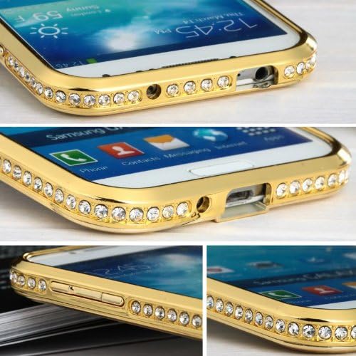 Samsung Galaxy S4/5, Bumper Case, Crystal Decorated Metal Removable Bumper Metal Protective Frame Case, Protective Metal Case, Crystal Frame Case, with Side Buttons, Perfectly Suit for Samsung S4/5 (S5 Champion Gold)