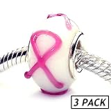 Coastal Collection Silver Glass Beads (3 Pack) - Breast Cancer Awareness (Pandora and Chamilia Compatible)
