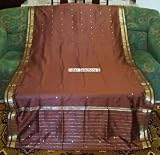 2 Pole Top Brown Silk Sari Drapes, Panels, Panels