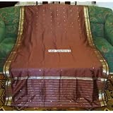 2 Pole Top Brown Silk Sari Drapes, Panels, Panels Curtain Length: 80 Inches by Indian Selections