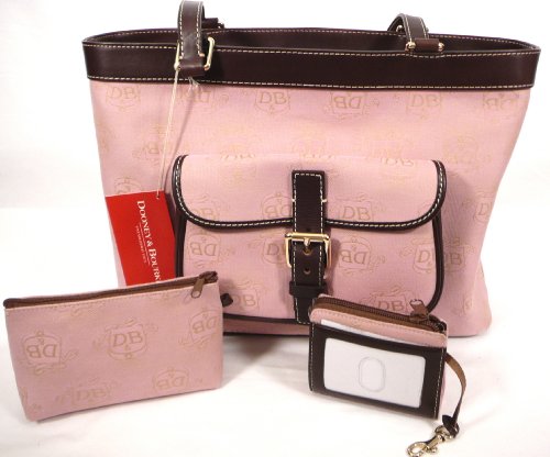 Dooney & Bourke Signature Tote Bag Purse & Wallet Pink East/West Shoulder Bag + 3 Accessories