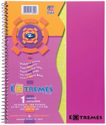 Extremes Notebook, One Subject, 11 x 8.5 Inches, 100 Sheets, College Ruled, Assorted Poly Covers (13300)