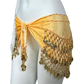 GOLDEN YELLOW DANGLING COINS BELLY HIP DANCE WRAP BELT