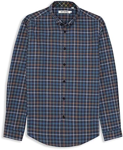 Ben Sherman Men's Multi-Gingham Plaid Long Sleeve Shirt, Marine Marl, 2XLarge