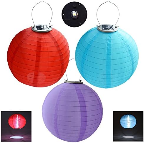 3PCS/set Solar Powered Hanging Oriental 12" Waterproof Nylon Chinese Lanterns - Red Purple and Blue