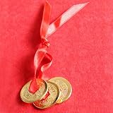 3 Pièces de Monnaie Feng-Shui Doré Or 24 Carats / Ruban