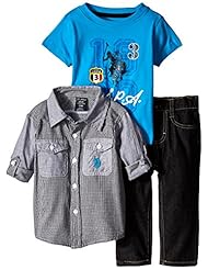 Apparel: U.S. Polo Assn. Baby-Boys Newborn Two Plaid Sport Shirt Graphic T-Shirt and Denim Jean, Teal Blue, 12 Months - US Polo Assn. Children's Apparel