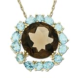 14k Yellow Gold Smoky Topaz and Blue Topaz Circle Pendant