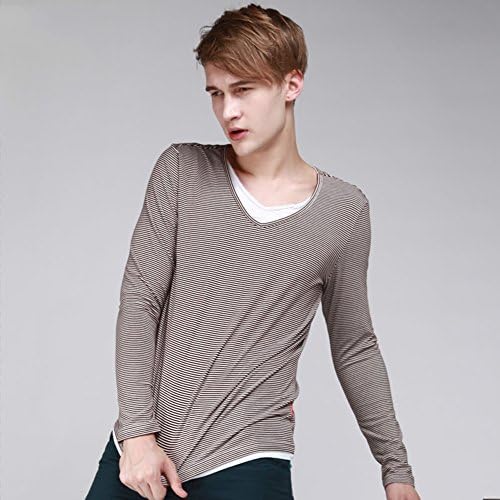 Digormers Men Autumn Winter V Neck Fitted Stripped Military Bottoming T Shirt S Brown