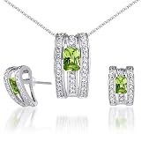 Breathtaking & Vibrant 2.00 carats Radiant Cut Peridot Pendant Earrings Set in Sterling Silver