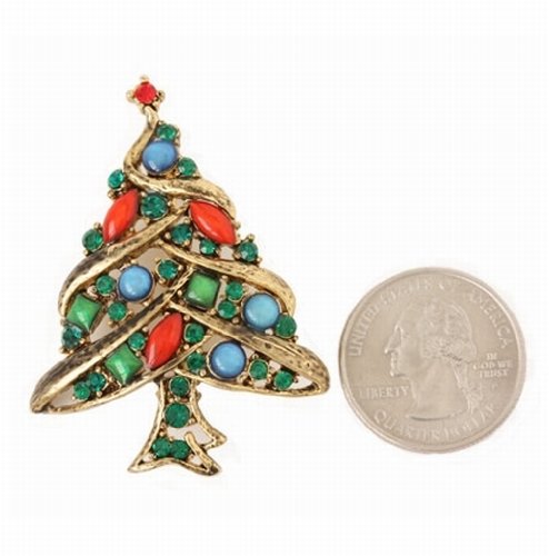 Christmas Tree Goldtone with Rhinestone Brooch Pin