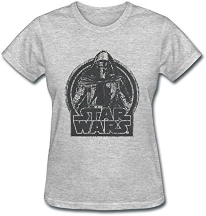 Hahw Geek Star Wars The Force Awakens Kylo Ren Classic Distressed T Shirts for Women 100% Cotton Grey M