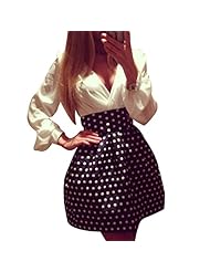 V-neck Cotton Puff Sleeves Polka Dot Print  Bubble Dress  Ball Gown Evening Dress/Party Dress 