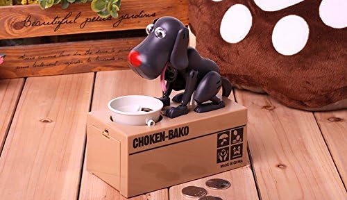 eSmart Chatora Cat Itazura Piggy Bank Automated Cute Cat Paw Hand Monster Stealing Coin Savings Box ... (Black Dog)