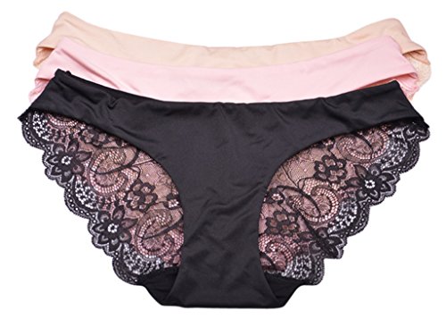 Womens Sexy Soft 3 Pack Lace Back Low Rise Hipster Briefs Panties