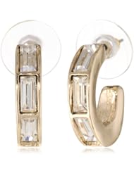 Anne Klein "Hylan" Gold-Tone Crystal Baguette Hoop Earrings