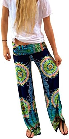Teeta(TM)Women's Floral Print Straight Casual Trousers Loose Wide Leg Pants