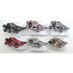 Rhinestone Bling Hair Clip with Flower Set of 6 Assorted Colors for every outfit!