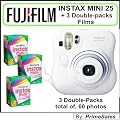 Fujifilm Instax MINI 25 Instant Film Camera (White) +++ KIT of 3 Double Packs Film (60 photos)
