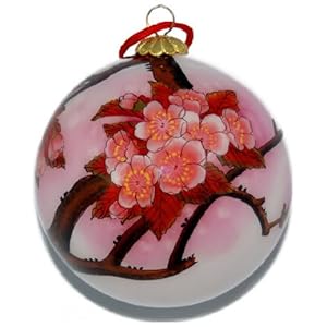 Hand Painted Glass Ornament Pink Cherry Blossoms CO-173