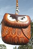 Collectible Leather Crafts,Leather Arts-Multi Function Full Grain Cowhide Leather Hand-Made Purse Wallet w/ Gorgeous Owl Design ,Elegant Hand-Held Zipper Purse Plus Key Holder Function & Leather Strap- ,Durable Grain Cowhide Leather,Convenient Handy Size at 4.5