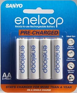 Sanyo Eneloop AA NiMH Pre-Charged Rechargeable Batteries - 8 Pack