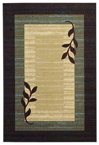 Anti-Bacterial Rubber Back AREA RUGS Non-Skid/Slip 5x7 Floor Rug | Chocolate Brown Floral Box Indoor/Outdoor Thin Low Profile Living Room Kitchen Hallways Home Decorative Traditional Area Rug
