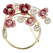 Crescent Crystal Flower Venetian Pearl Brooch Pin - Pink