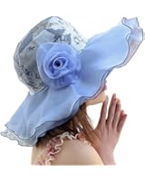 LOCOMO Women Floral Pattern Chiffon Layer Kentucky Derby Wide Brim Hat FFH148BLU