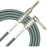 Kirlin Cable IWB-202PFGL-10/OL -10 feet- Straight to Right Angle 1/4-Inch Plug Premium Plus Instrument Cable, Olive Green Tweed Woven Jacket