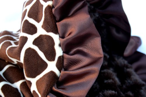 Minky Baby Blanket Giraffe Minky with Brown Minky Back and Brown Satin Trim product image