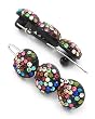 2 Black Tone Multi Colored Rhinestone Balls Snap Hair Barette Clips