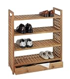 Wenko 18608500 Nordic Schuhregal - 4 Etagen, Schublade, Walnussholz, 70 x 81 x 29.5 cm
