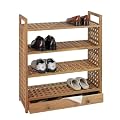 Wenko 18608500 Nordic Schuhregal - 4 Etagen, Schublade, Walnussholz, 70 x 81 x 29.5 cm