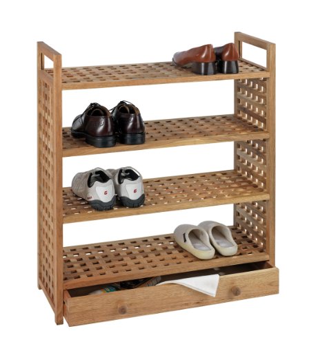 Wenko 18608500 Nordic Schuhregal - 4 Etagen, Schublade, Walnussholz, 70 x 81 x 29.5 cm Preisvergleich