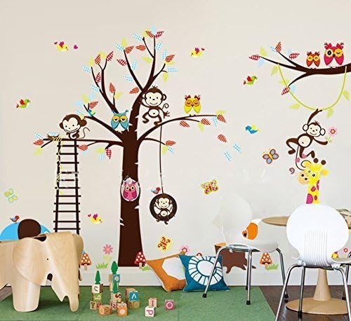 haya TM Lovely blooms zoo nursery children's room decorative wall stickers Kids Vinyl Sticker Home DecorationThe owl monkey lion elephant by Hozoyo