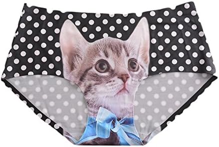 KIKIQIA Women's 3D Cat Printed Dot Seamless Briefs Anti-exposure Hipster Panties Black