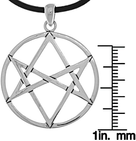 CGC Silver Plated Bronze Magical Hexagram Star Pendant on 18 Inch Black Leather Necklace
