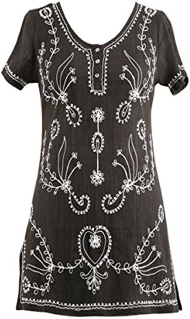 Embroidered Tunic - Plus Size Cover up - Black